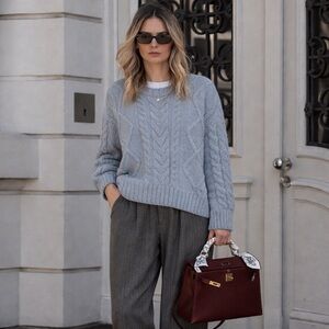 H&M Cable Knit Sweater Light Blue Chunky Soft Cozy Winter Pullover XS